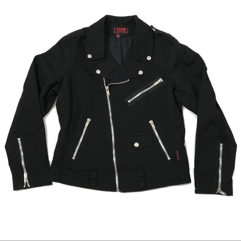 Tripp NYC Black Punk Rock Goth Biker style Jacket with Silver Accents